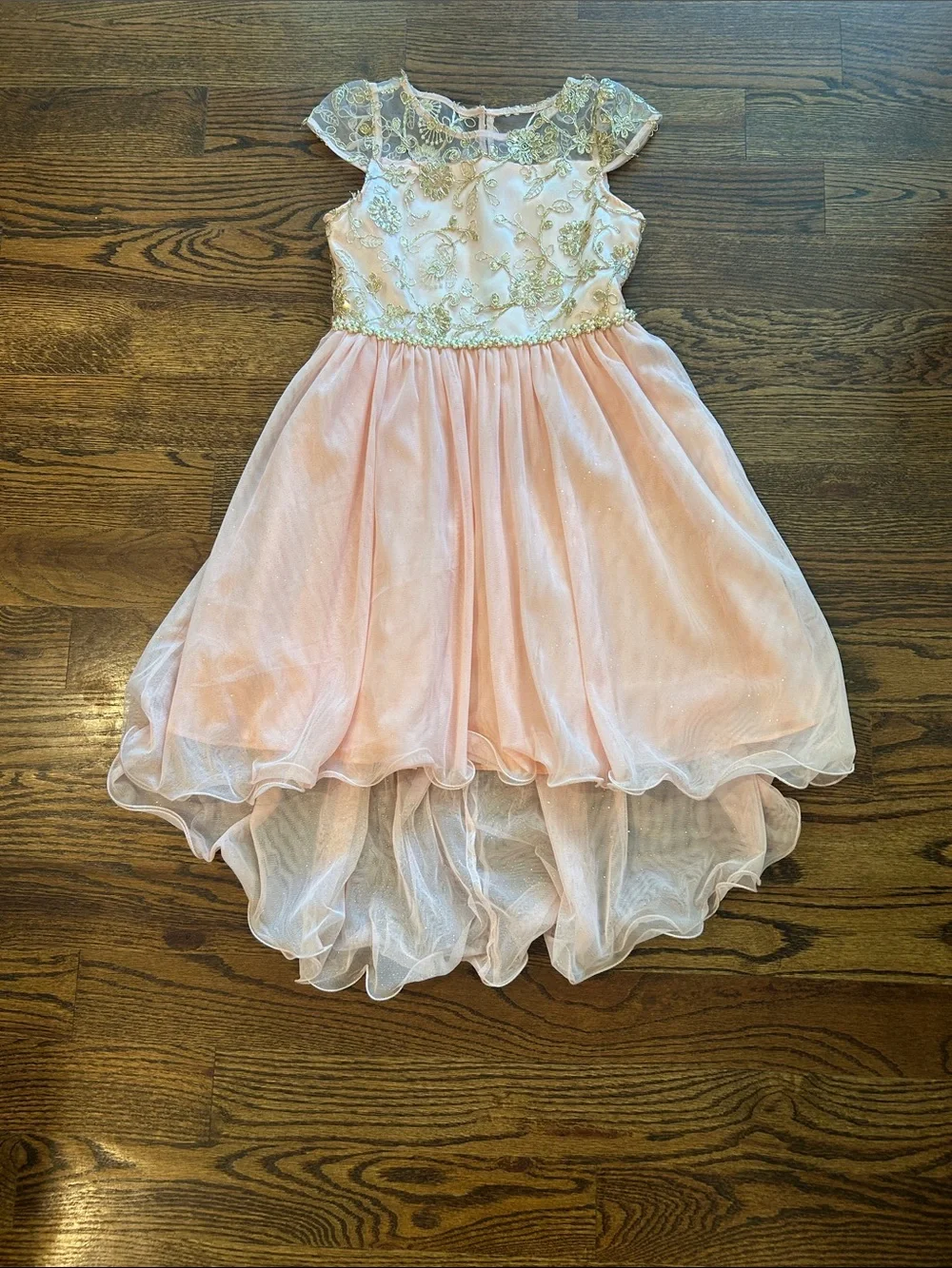 Embellished Blush Pink Tulle High-Low Party Dress for Girls